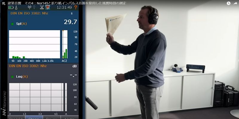 建築音響　その４：Nor145と折り紙インパルス音源を使用した残響時間の測定